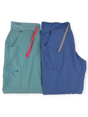 Lot of 2 FIGS Zamora Jogger Scrub Bottoms Women's Size Med Seaglass & Ciel Blue